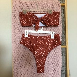 spotted high waisted strapless bikini